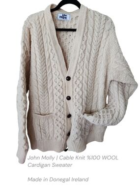 Vintage John Molloy Cable Knit Wool Cardigan Sweater